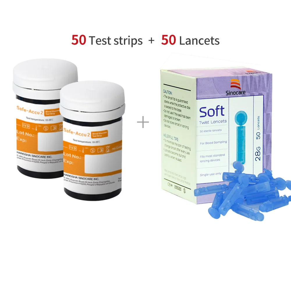 Sinocare Safe-Accu2 mg/dL mmol/L измеритель уровня глюкозы в крови тест er Kit глюкометр с тестовыми полосками скарификатор; сахар в крови монитор - Цвет: 50 test strips