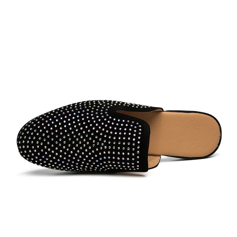 Mens Casual Half Slip On Glitter Shoes Men Loafers Moccasins Genuine Matte Leather Driving Sneakers Zapatillas Hombre 4#23D50