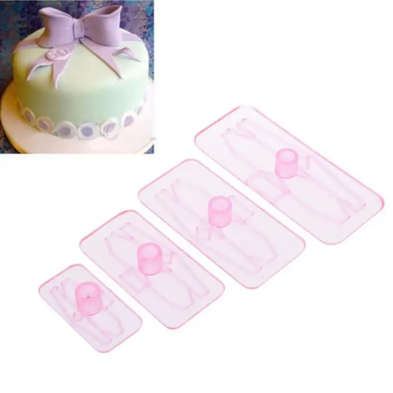 

4PCS Pink Cake Tool Bowknot Cake Mold Knot Cookie Cutter Press Mold Fondant Tool