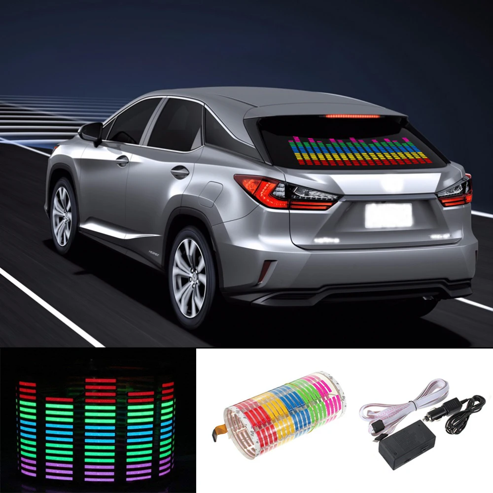 

Niscarda Car RGB LED Music Rhythm Flash Light Sound Activated Sensor Equalizer Rear Windshield Sticker Styling Neon Lamp 90x25cm