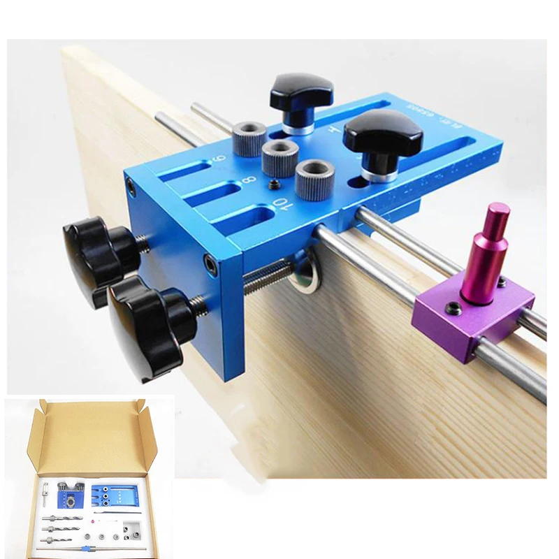 Деревообрабатывающий столярных Высокая точность дюбеля Джиг Комплект 3 в 1 буровые установки бурения Руководство Комплект с 3 метрические отверстия для дюбелей 6/8/10 мм