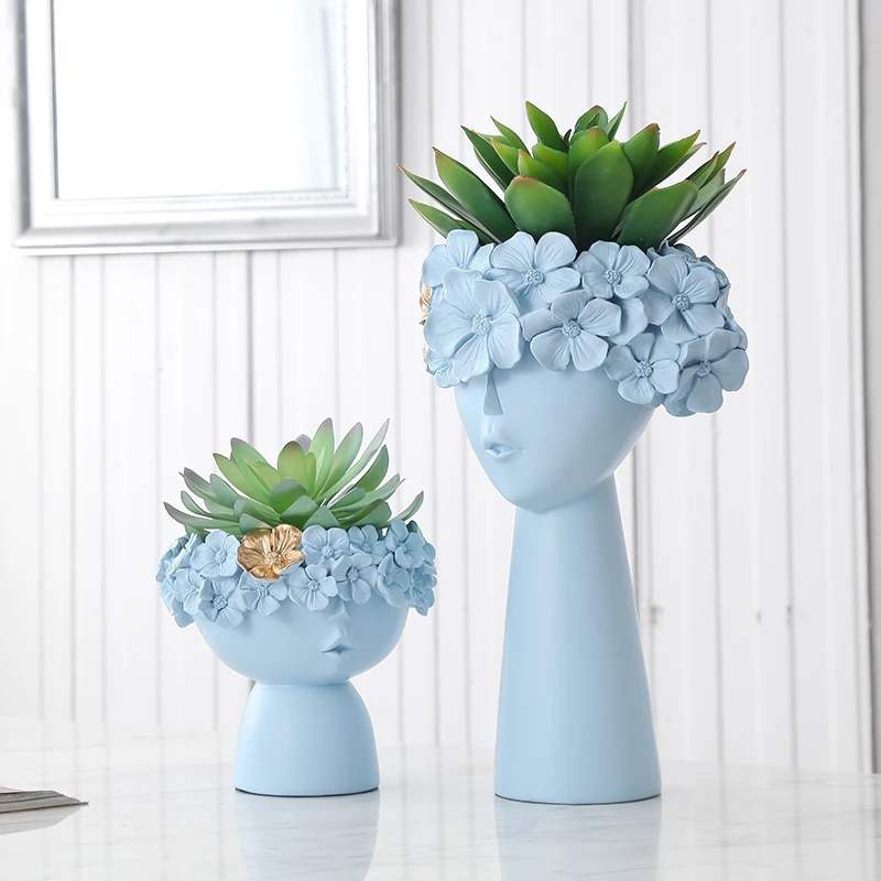 

Ins Nordic Human Head Resin Vase+Fake Flower Figurines Crafts Decoration Home Flower Arrangement Storage Box Sculpture Ornaments