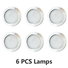 6 шт., 1 Вт, 12 В постоянного тока, круглые алюминиевые светильники под шкаф, кухонная прилавок, витрина, Светильники для коридора, потолочные точечные лампы, светодиодные лампы