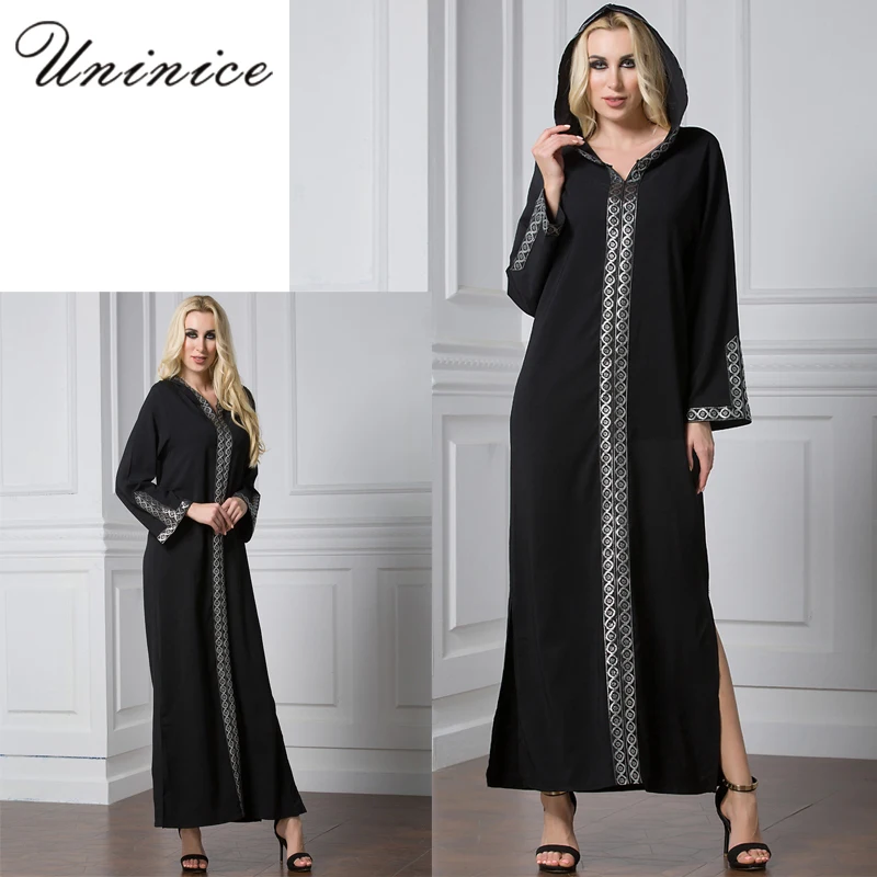M 7XL Plus Size Muslim Abaya Dress Hooded Elegant Cardigan 