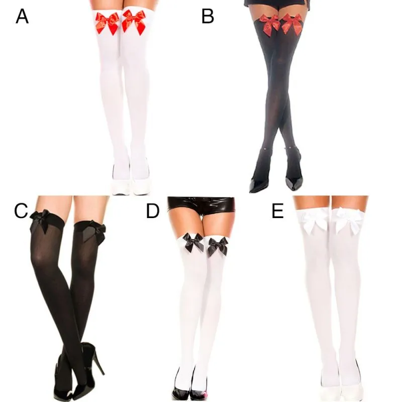 Модные кружевные носки с бантиком, эластичные кружевные чулки с бантиком, сексуальные чулки выше колена для женщин