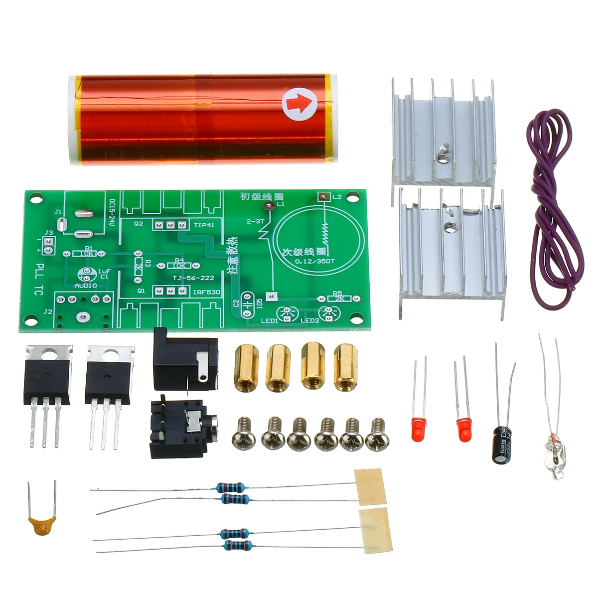stronerliou Tesla Coil Module Kit di Elettronica per Altoparlanti al Plasma Mini assemblaggio Fai-da-Te 15 W DC 15‑24 V 2A 