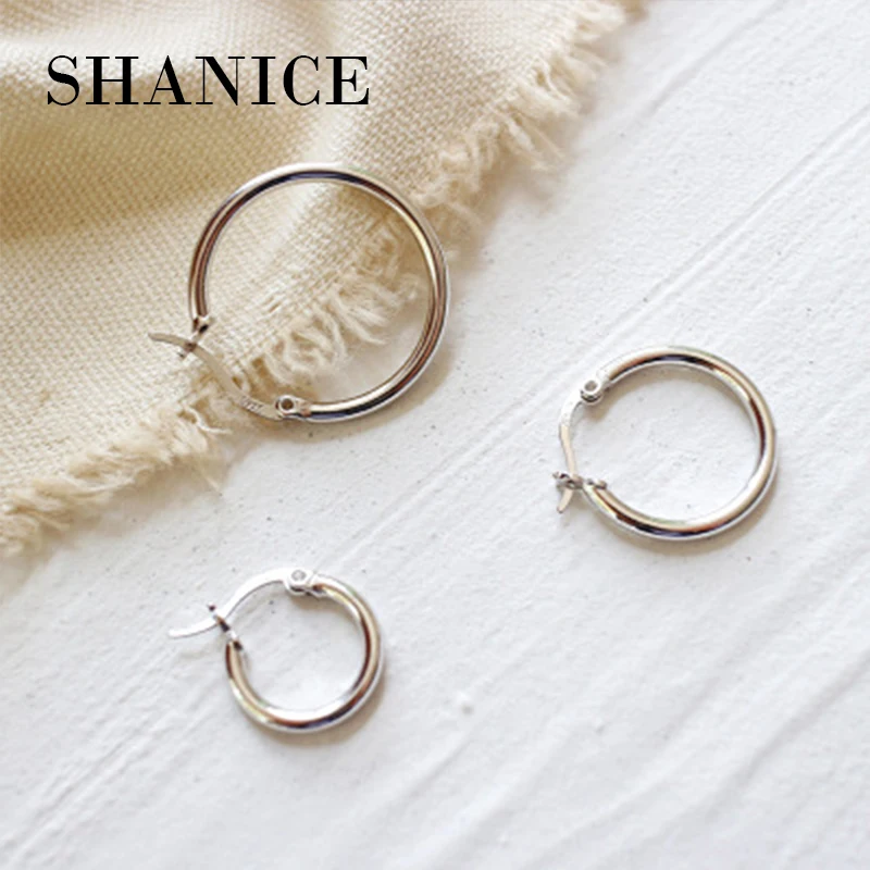 SHANICE Настоящее чистое 925 пробы Серебряное модное дизайнерское маленькое геометрическое кольцо Huggie, полые серьги-кольца для женщин, Кластерные украшения