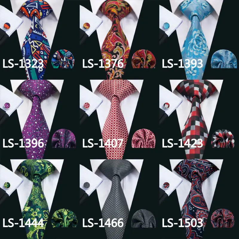 Men's Tie Silk Striped Jacquard Woven Set Tie Hanky Cufflinks for Formal Wedding Business Party