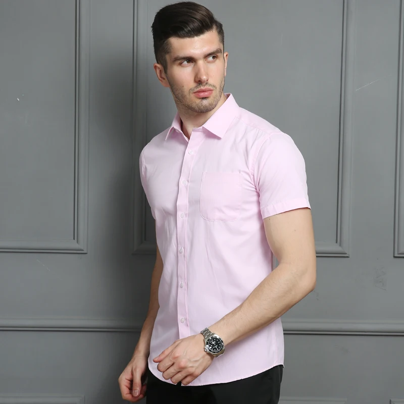 Мужская Повседневная рубашка с короткими рукавами, саржевая белая, синяя, розовая, черная, Мужская Облегающая рубашка для мужчин, рубашка