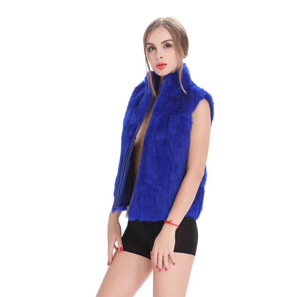 ZY88041 осенний женский подлинный натуральных мех, кроличий мех, жилет, воротник-стойка, зимний женский меховой жилет, женская верхняя одежда, пальто, жилет - Цвет: Royal Blue