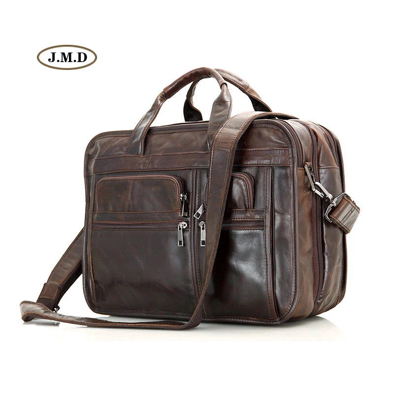 

J.M.D Unique Design Genuine Vintage Leather Men's Briefcase Three Compartment Design Multifunctional Handbag Messenger Bag 7093C