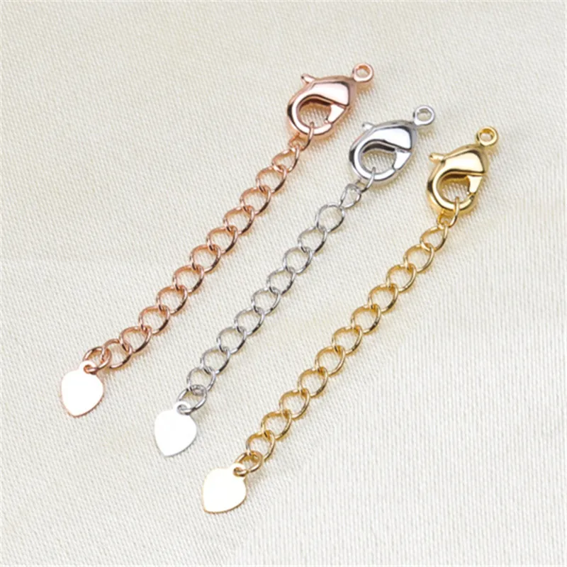 

Silver/Gold/Rose Gold Lobster lasp Lengthening Tail Chain Clasps For Women Pearl Necklace Beads Bracelets DIY Jewelry Making