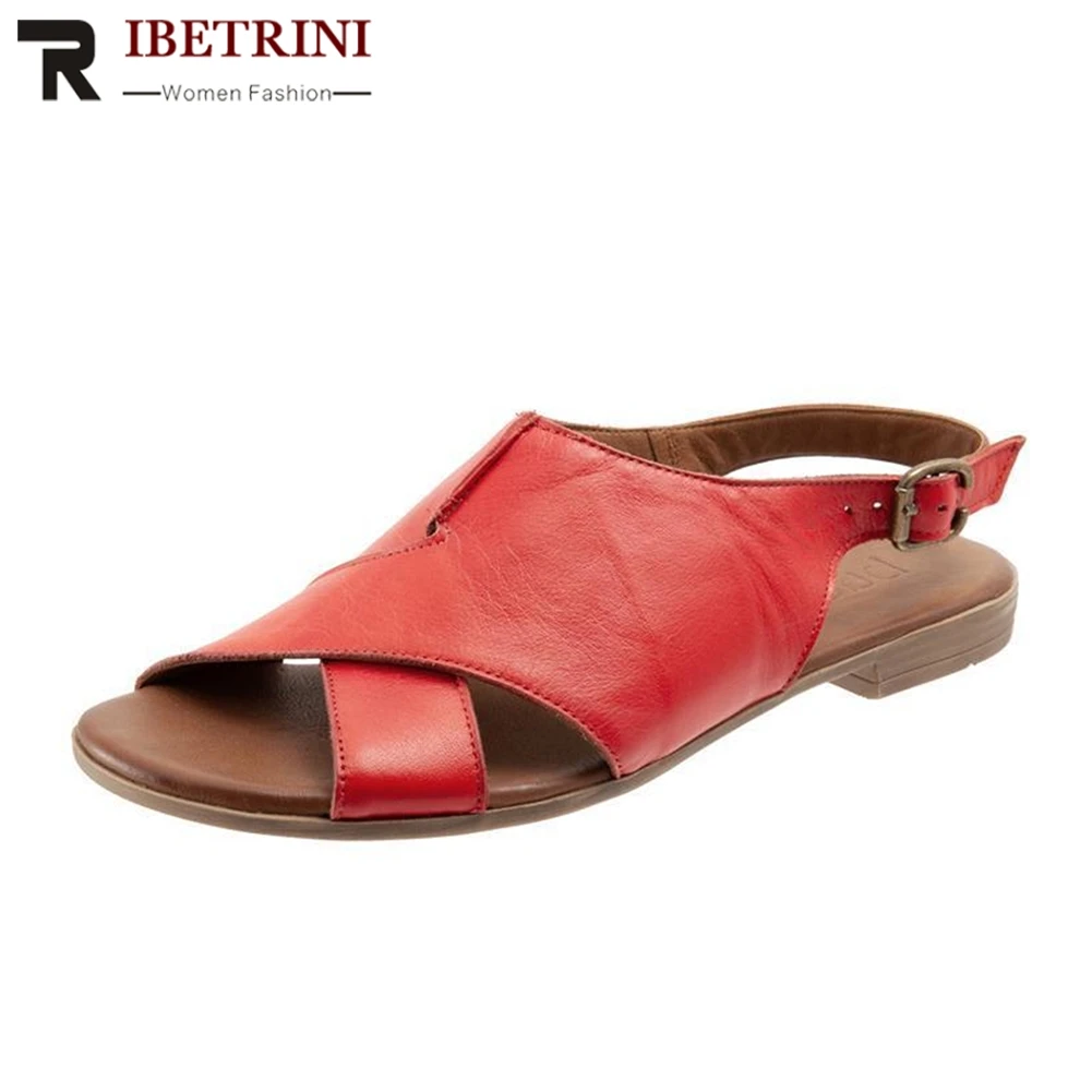 

RIBETRINI New Concise Flat Sandals Women 2019 Summer Large Size 34-43 Casual Women Shoes Woman Low Heels