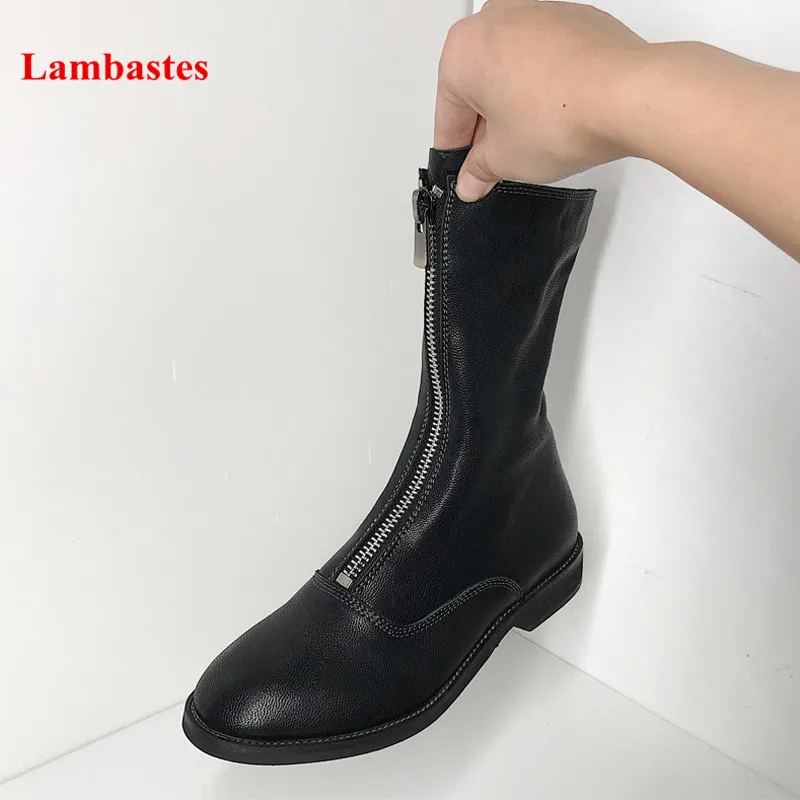 

Autumn Shoes Women Round Toe Black Front Zipper Designer Ankle High Women Boots Fashion Retro Casual Cozy Martin Botas Femme