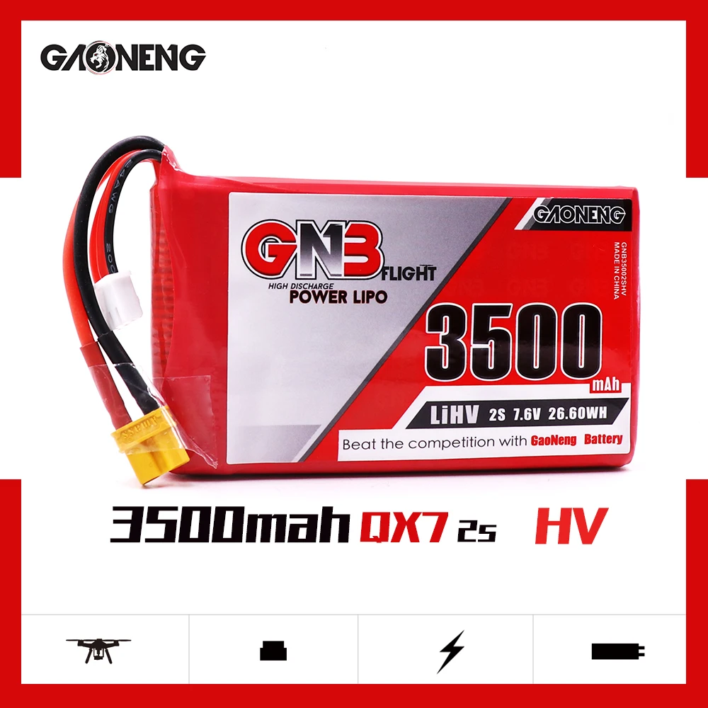 Литий ионный аккумулятор Gaoneng GNB 3500 мАч 2S1P 7 6 В 2C/4C HV с разъемом XT30 для передатчика