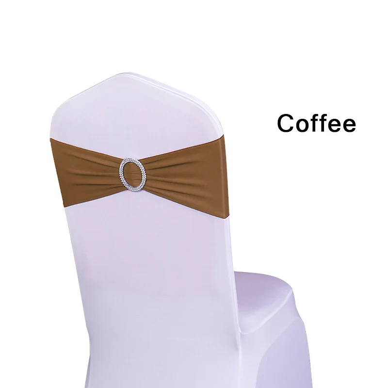 С фабрики 10 шт. съемный стул лук стрейч лайкра стул ремешок с пряжкой для свадебного банкета, вечеринки декоративный стул пояса - Цвет: Coffee