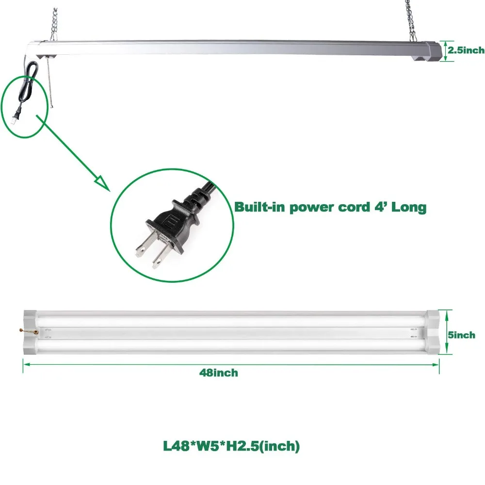 AntLux Linkable 4FT LED Shop Lights for Garage, 40W 4800LM, 5000K, 4 Foot Ceiling Light Fixtures, Plug and Play, No Spot Dot, No Glare, Fluorescent Tube Replacement, Durable Fixtures with Pull Chain (2)