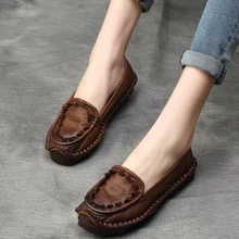New Arrivals Autumn Women Big Size Flats Handmade Genuine Leather Soft Bottom Set Foot Lazy Comfortable Shoes