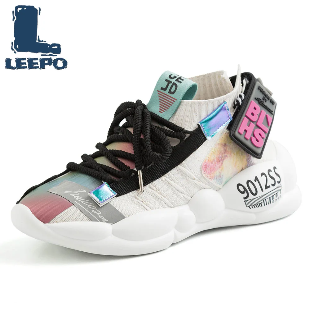 

LEEPO Sneakers Women Flats Platforms Fashion Knitting Corss-tied Spring Summer Casual Shoes Woman Round Toe Flats Snickers Shoes