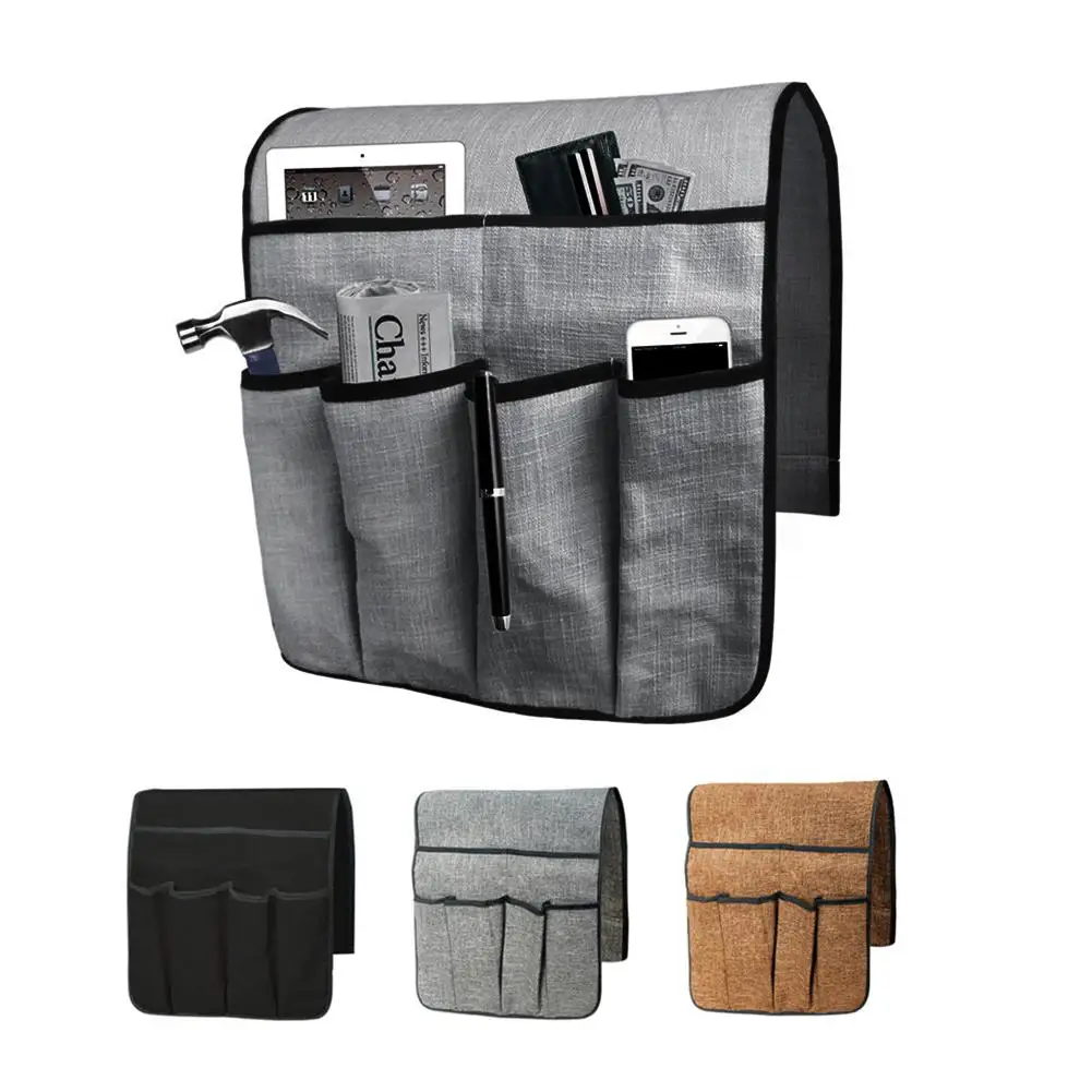 Armrest Organizer with 6 Pockets Remote Control Phones Holder Rack Sofa Couch Recliner Armrest Linen Anti-Slip Chair Recliner#4O