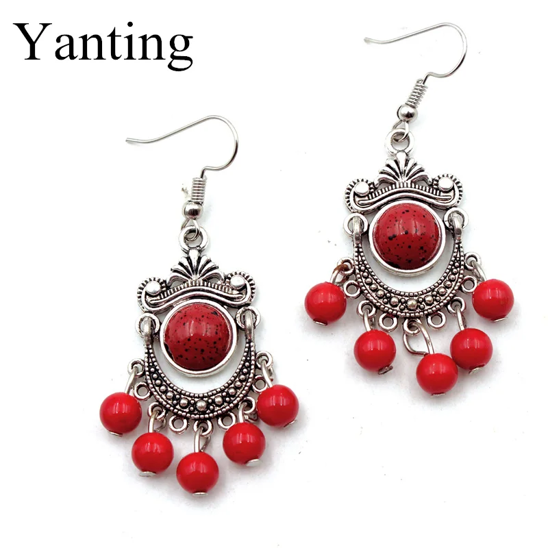 

Vintage Earrings Flower Drop Earring Tibetan Jewelry Beads Tassel Bohemian ethnic earrings 0153