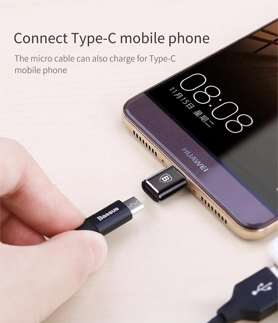 Baseus OTG адаптер usb type C Мужской к Micro USB Женский конвертер Быстрая зарядка передачи данных адаптер для Macbook type C разъем