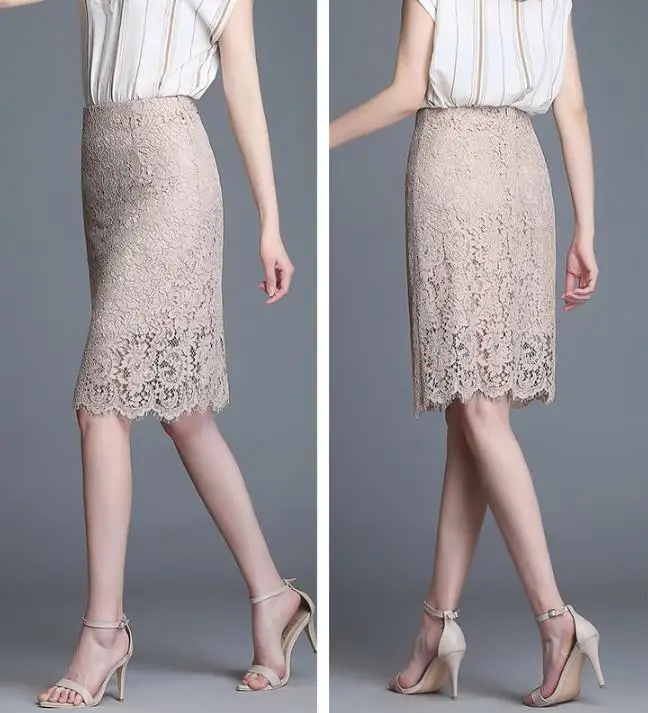 Кружевные юбки лето новые женские с высокой талией тонкие сексуальные розовые офисные женские элегантные юбки наивысшего качества