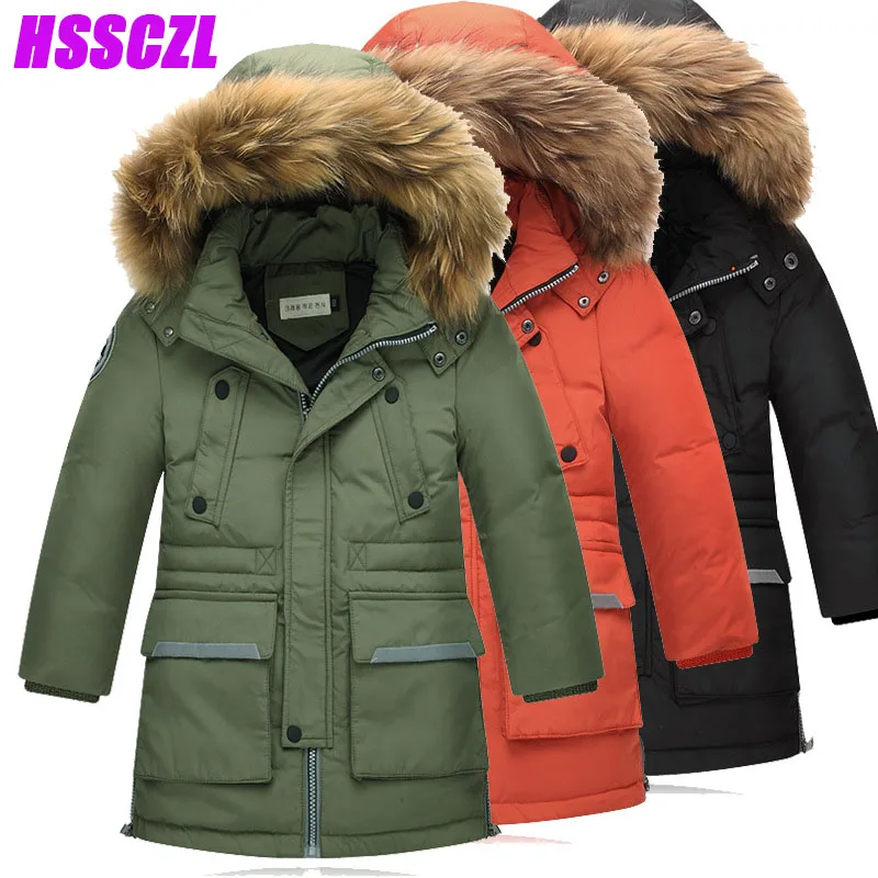 

HSSCZL boys down coat winter thicken boy jackets big natural fur collchildren jacket outerwear overcoat long detachable coats