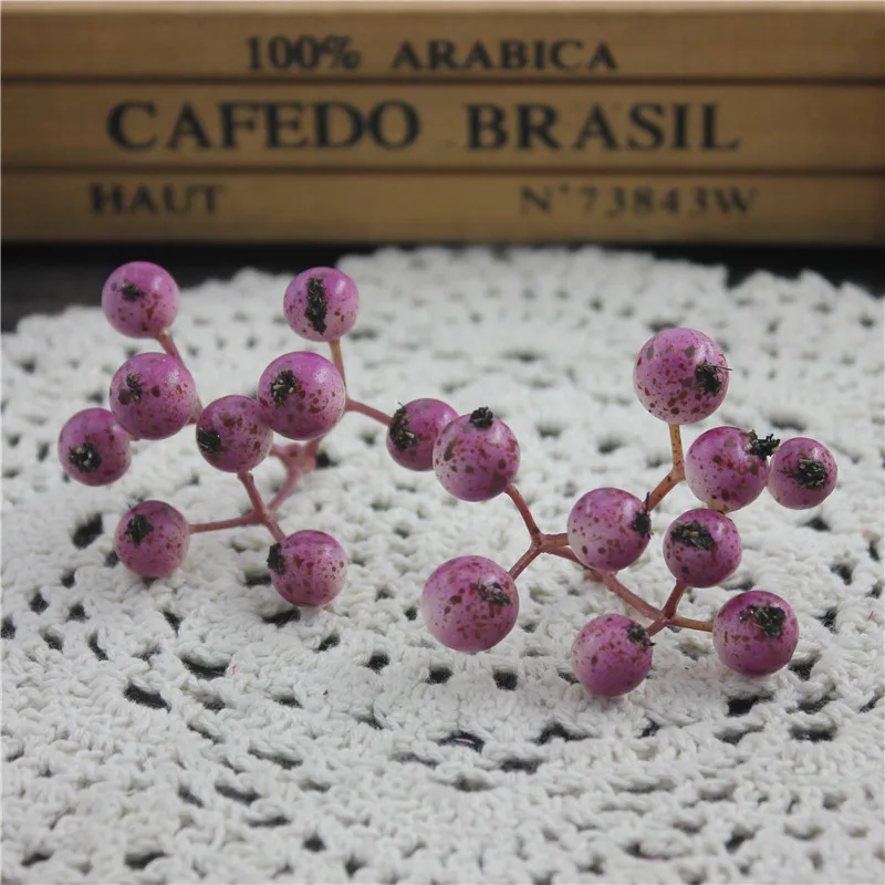 1 шт. букет из 9 ложных ягод маленькие Ягоды Искусственные цветы многоцветный Сакура тычинки бусины Свадебные украшения - Цвет: purple red