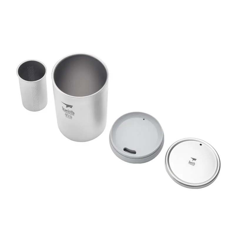 2017 Keith  Eco-friendly Tea pot Tea Infuser Coffee Mug Drinkware Double wall Ultralight Titanium Mugs Tea Cup With CoverTi3521
