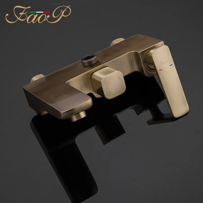 Online FAOP Dusche system gold bad dusche sets messing wasserfall dusche köpfe wasserhahn für bad mischer luxus niederschläge armaturen