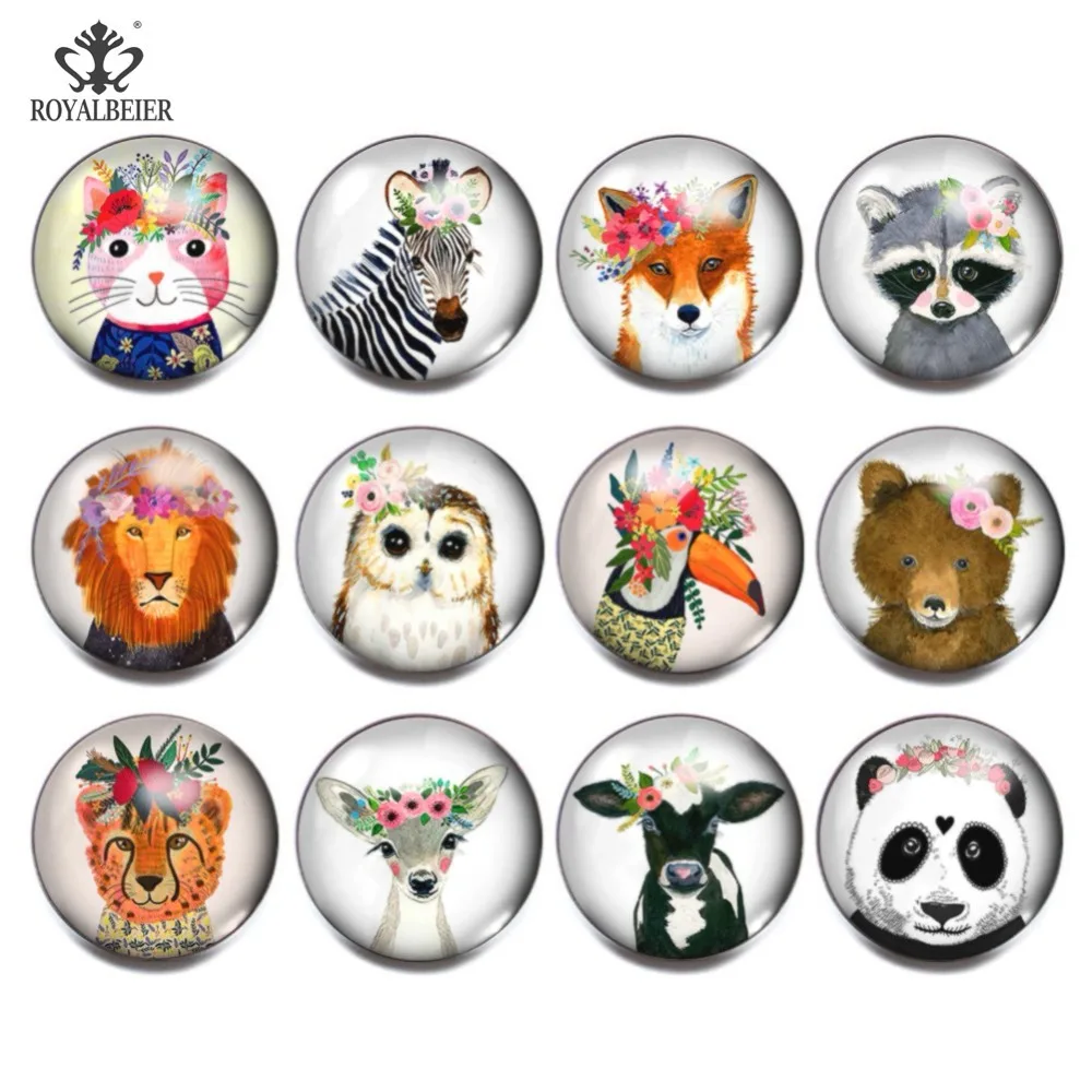 12pcs Glass Snap Button Snap Charms 18mm Snap Button Cute Animal Snap Jewelry 