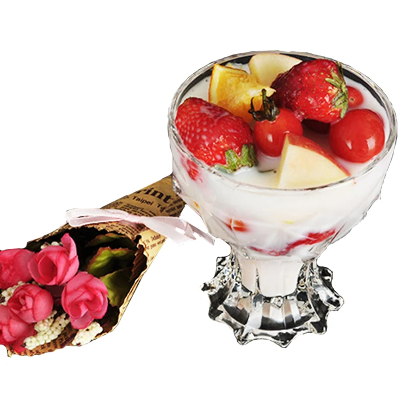 Creative Glass Ice Cream Bowl Water Drop Fruits Goblet Container