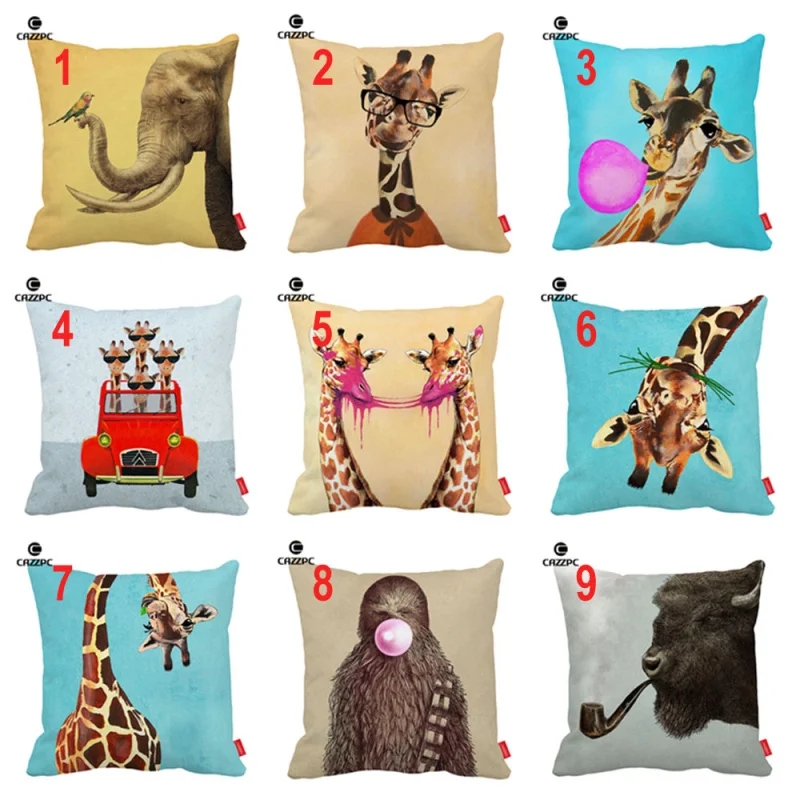 

Funny Cartoon Clever Bubblegum Yak Giraffe Elephant Bird Print Car Decorative Pillowcase Cushion Cover Sofa Home Decor