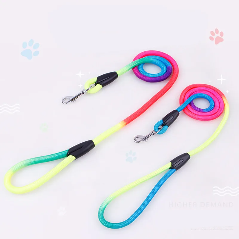 

2017 Pets Use Dog Leashes Top Quality Nylon Lead Line Rainbow Colorful Line Cute Small Pets Leads Free Shipping Big