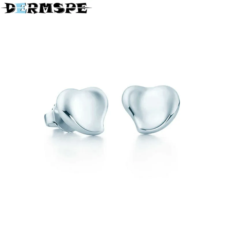 

DERMSPE TIFF 925 Sterling Silver Jewelry Fashion Heart-Shaped Earrings Fashion Ladies Elegant Romantic Love Earrings DIY Gift
