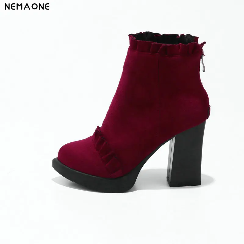 

NEMAONE Women's sweet Ankle Boots super High Heel platform Ladies Boots Winter Woman Shoes Black red green Plus Size 43