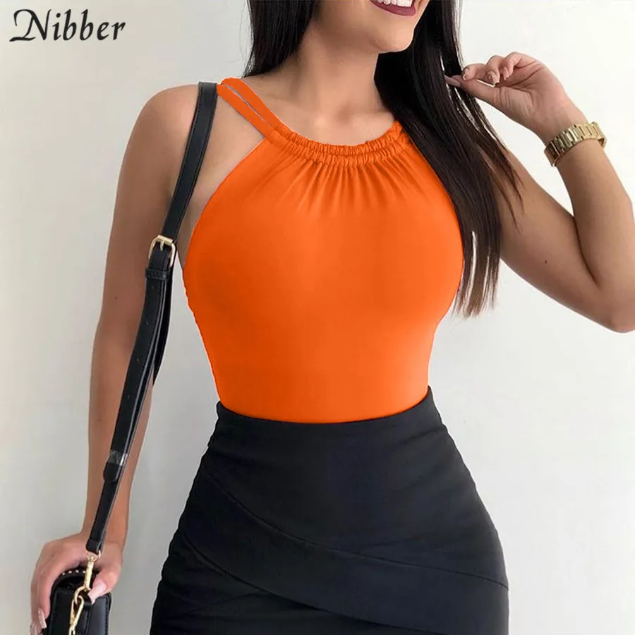 

Nibber summer Neon color basic sleeveless women bodysuit2019fashion Street Casual office lady jumpsuit Elegant Elastic bodysuit
