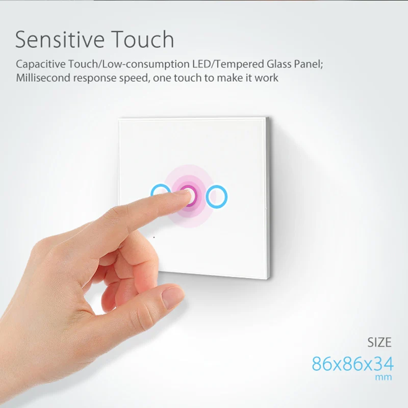 

Intelligent Wireless EU Switch 2Gang Touches Sensitive Switch for Smart Home JDH99