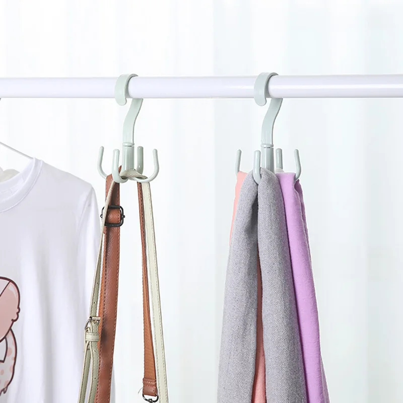 

10 Pcs 360 Rotation 4 Hooks Hanger Rack Organizer Hooks for Handbag Clothes Ties UD88
