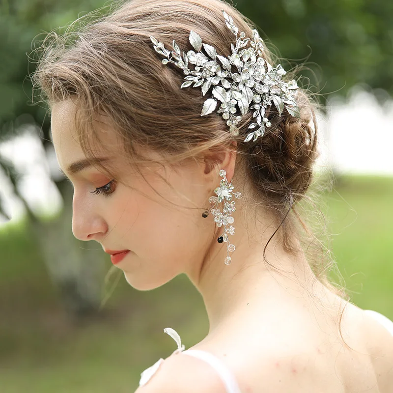 

Gorgeous Luxury Crystal Tiara With Earrings Leaves Wedding Headpiece Bridal Tiaras Headband Hair Accessories Bridesmaids Jewelry