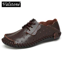 Valstone Hollowed zapatos casuales de cuero de verano para hombres mocasines perforados vintage zapatillas con cordones de talla grande 47 marrón negro hombres