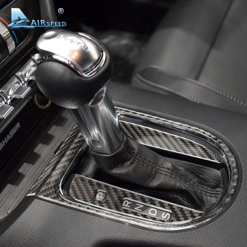 Skup Airspeed Carbon Fiber Car Gearshift rama panelu pokrywa naklejki dla Ford Mustang 2015 2017 akcesoria samochodowe naklejki samochodowe stylizacja