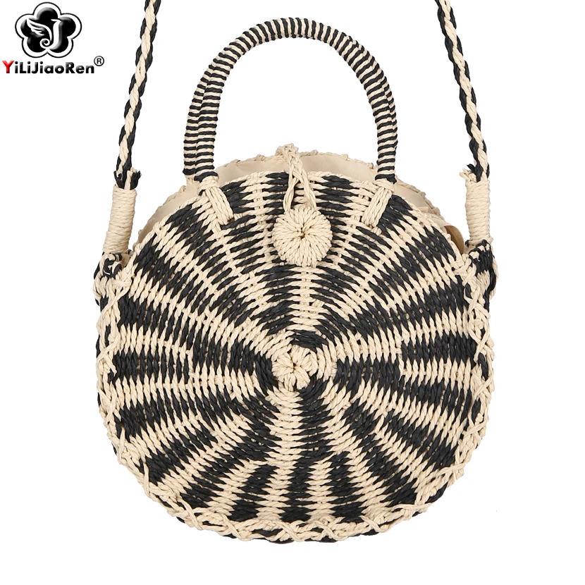 

Fashion Summer Beach Bag 2019 Handmade Woven Round Straw Bags Luxury Women Handbags Designer Circle Crossbody Bags for Girls Sac