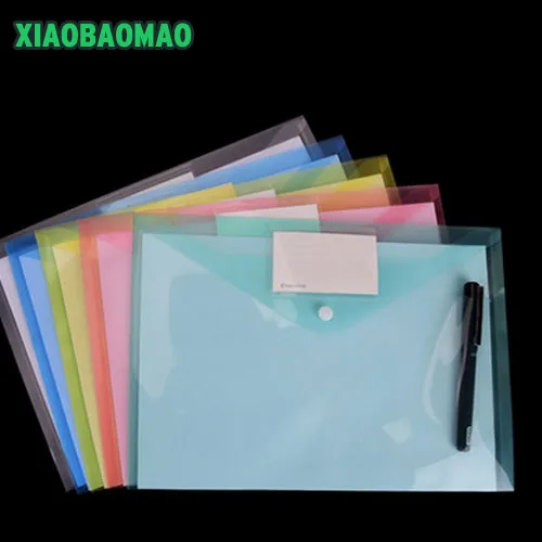 

10pcs High quality color Transparent Plastic Closure Folder Documents Bag A4 File Cover Business And School Filing Products