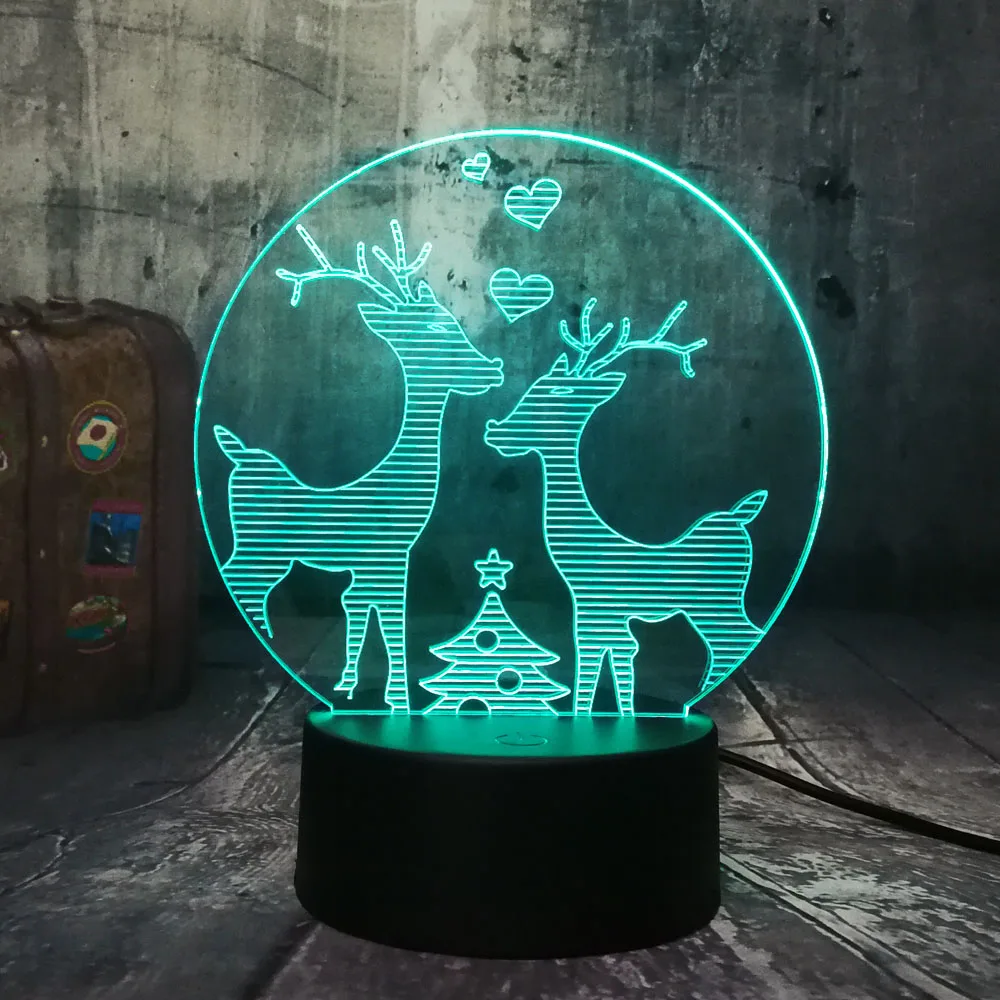 Новый прекрасный два дорогие Wapiti Лось Merry Рождество RGB 3D ночник дистанционного многоцветный настольная лампа домашний декор детский