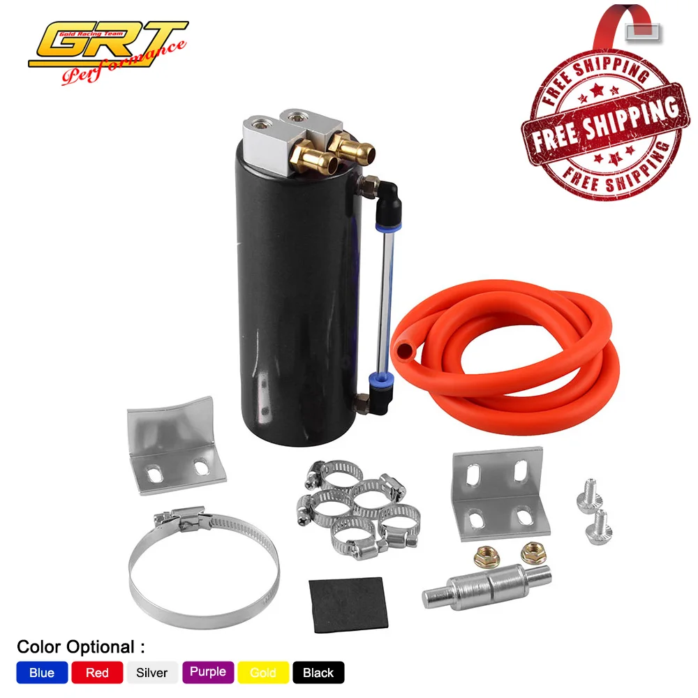 Comprar GRT envío gratuito 350ML tanque de captura de aceite de carreras de aluminio bote redondo depósito de aceite Turbo Can Catch universal OCC019