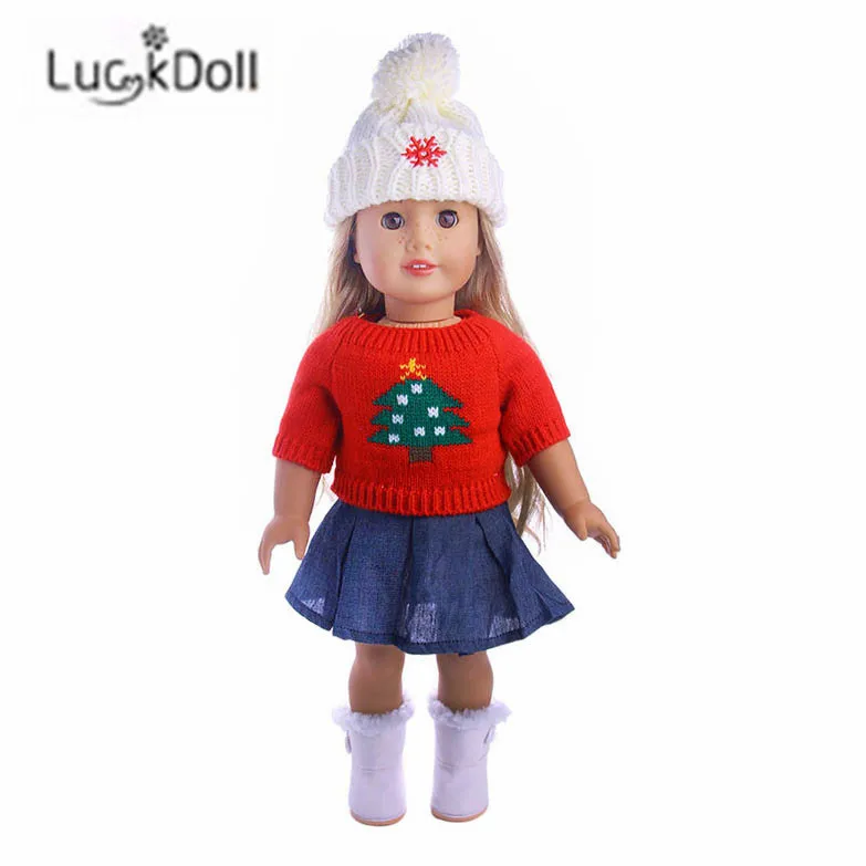 LUCKDOLL модный свитер+ джинсовая юбка+ шляпа подходит для 18 дюймов Американский 43 см аксессуары для кукол, игрушки для девочек, поколение, подарок