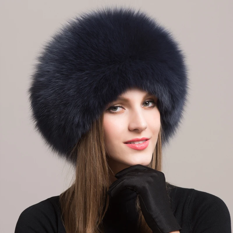 Женские зимние наушники из натуральной кожи, головной убор из кожи и меха, женские зимние шапки - Цвет: blue