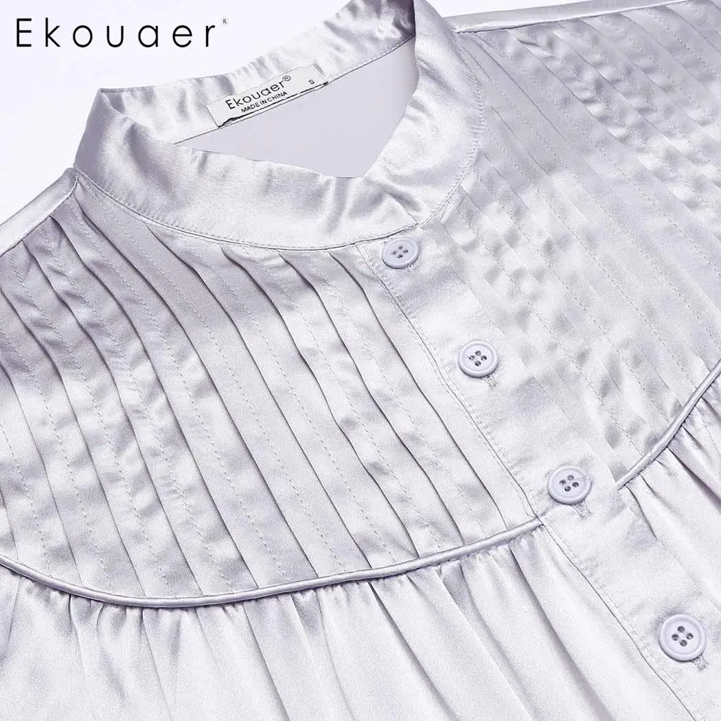 Ekouaer ночная рубашка для женщин атласная одежда сна воротник стойка короткий